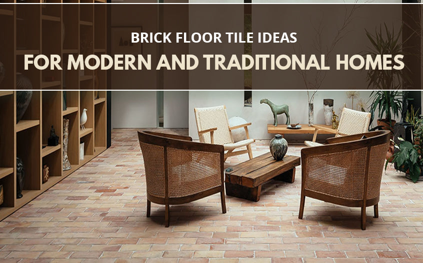 Brick floor tile in a warm, modern living space showcasing timeless brick flooring ideas for modern and traditional homes