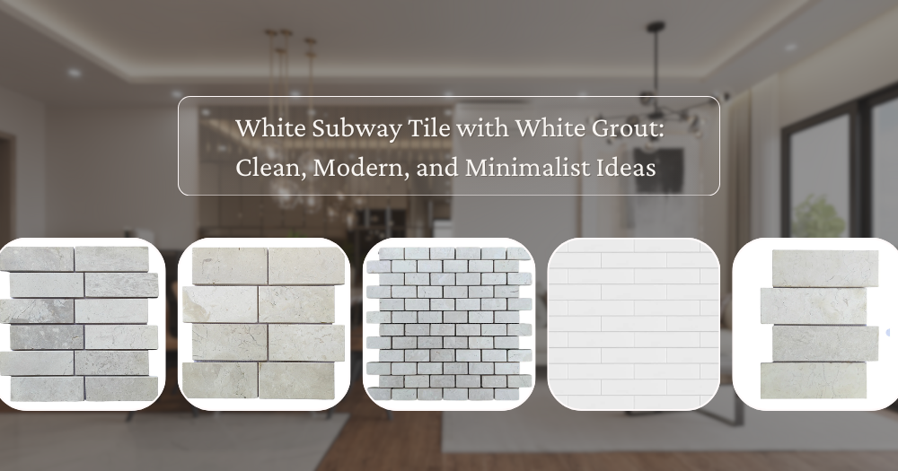 Collection of white subway tile layouts with white grout, showcasing glossy, matte, and textured finishes for kitchens and bathrooms