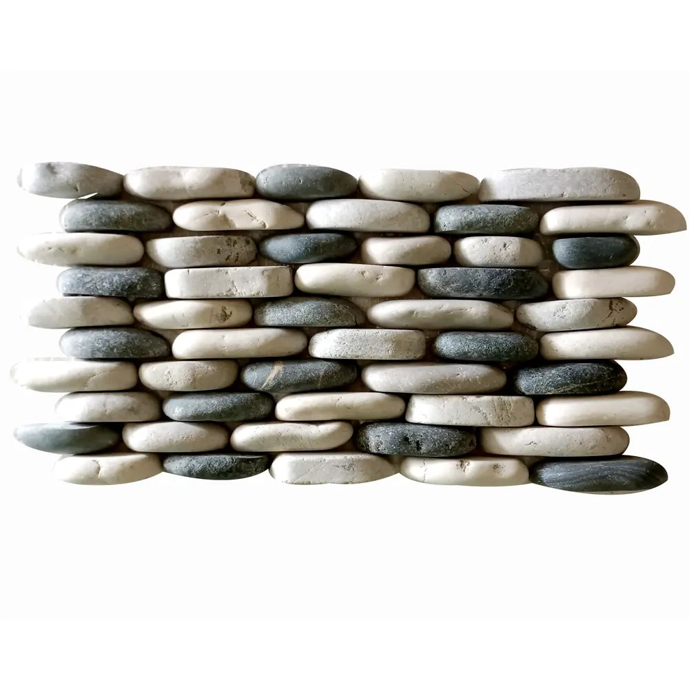 Mixed shades of Charcoal, Black, White & Grey Standing Pebble Tile - 6" x 12" Premium Natural Stone for Bathroom Kitchen Backsplash Wall Decor and Landscaping