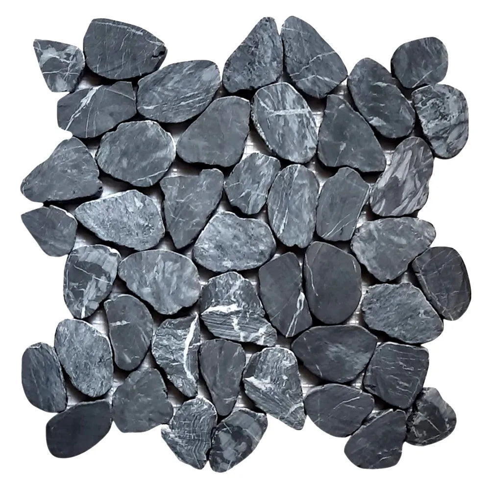 Tempest Black Sliced Round Medium Pebble Tile