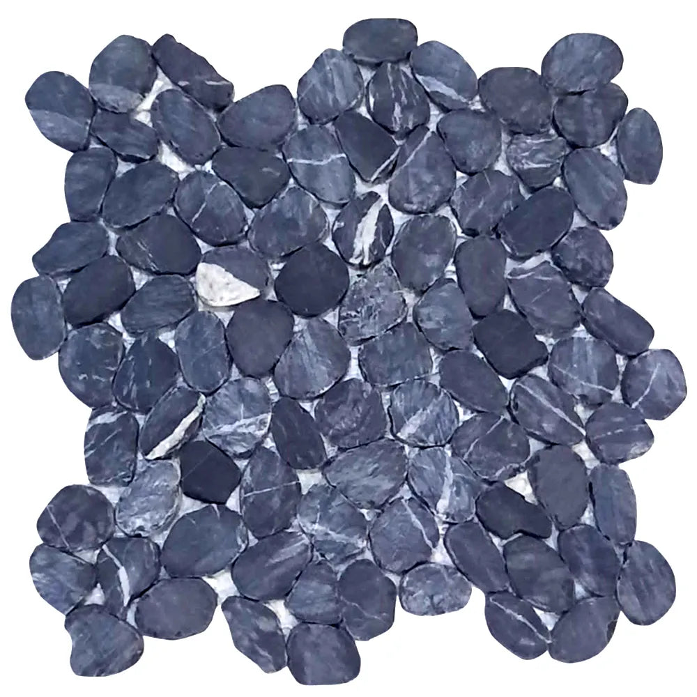 Tempest Black Small Round Sliced Pebble Tile