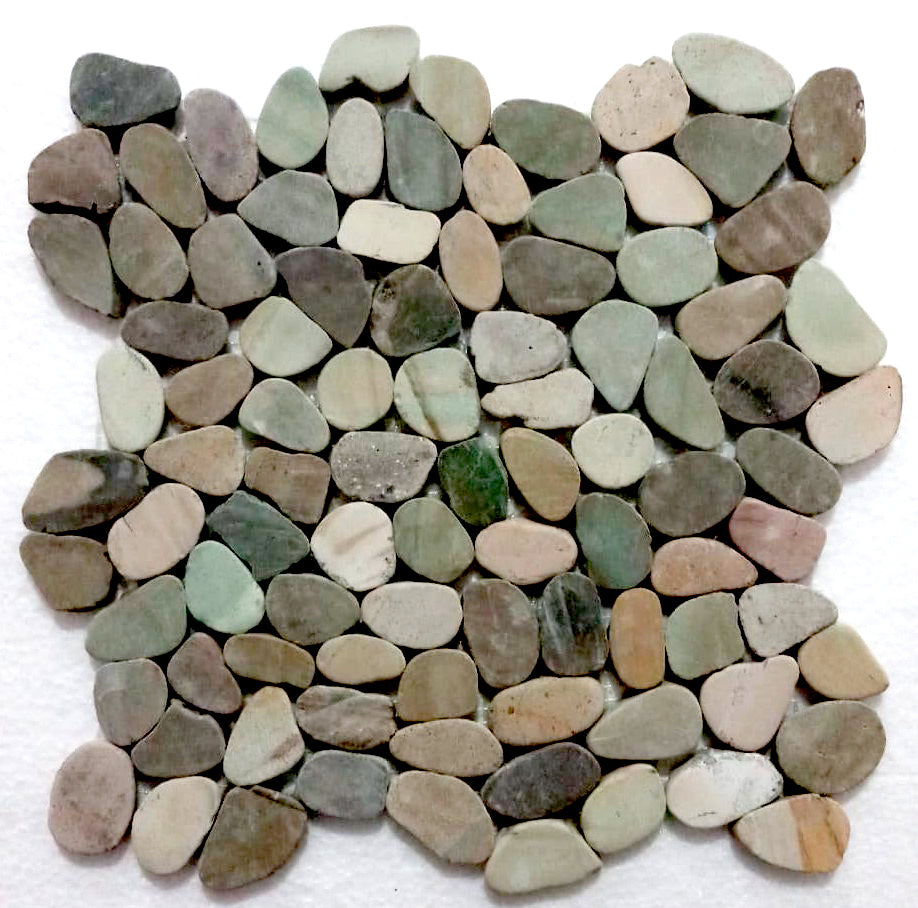 Sliced Small Oval Lovebird Pastel Golden Blue Pebble Tile