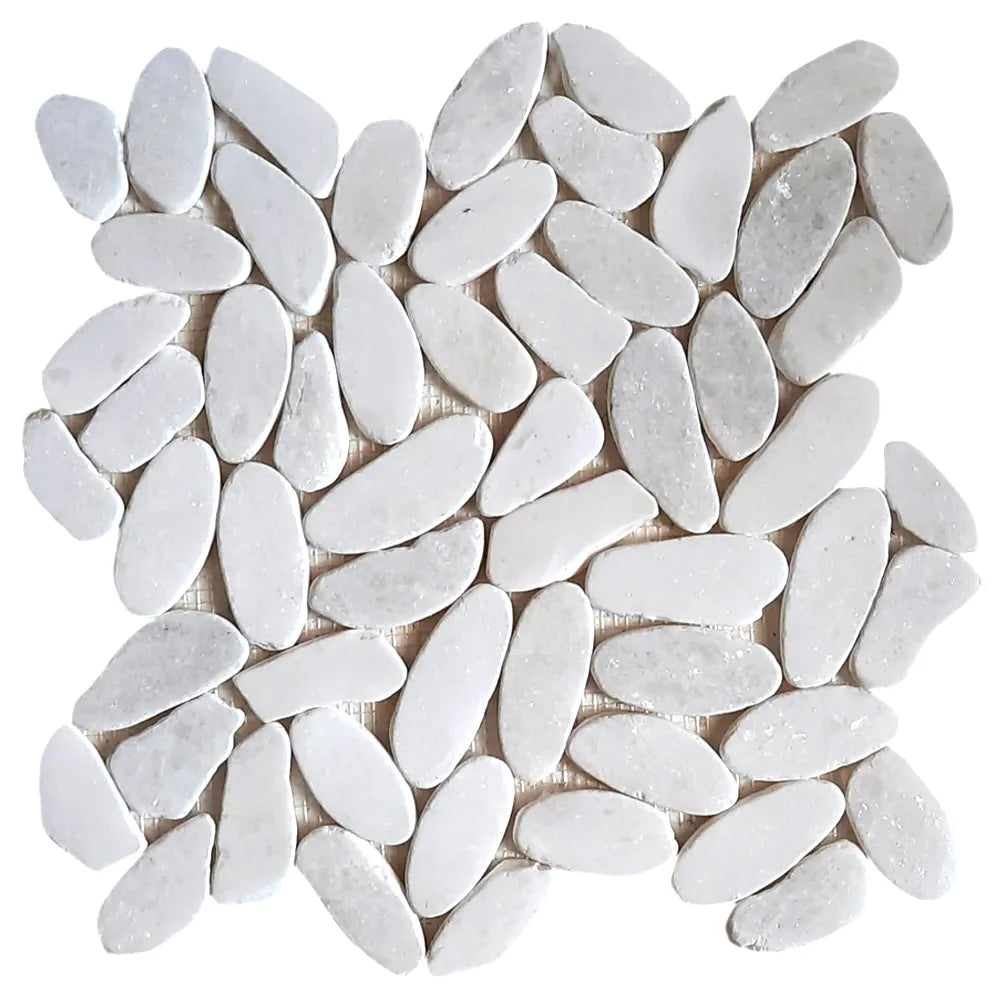 Milky White Sliced Oval Ellipse Pebble Tile
