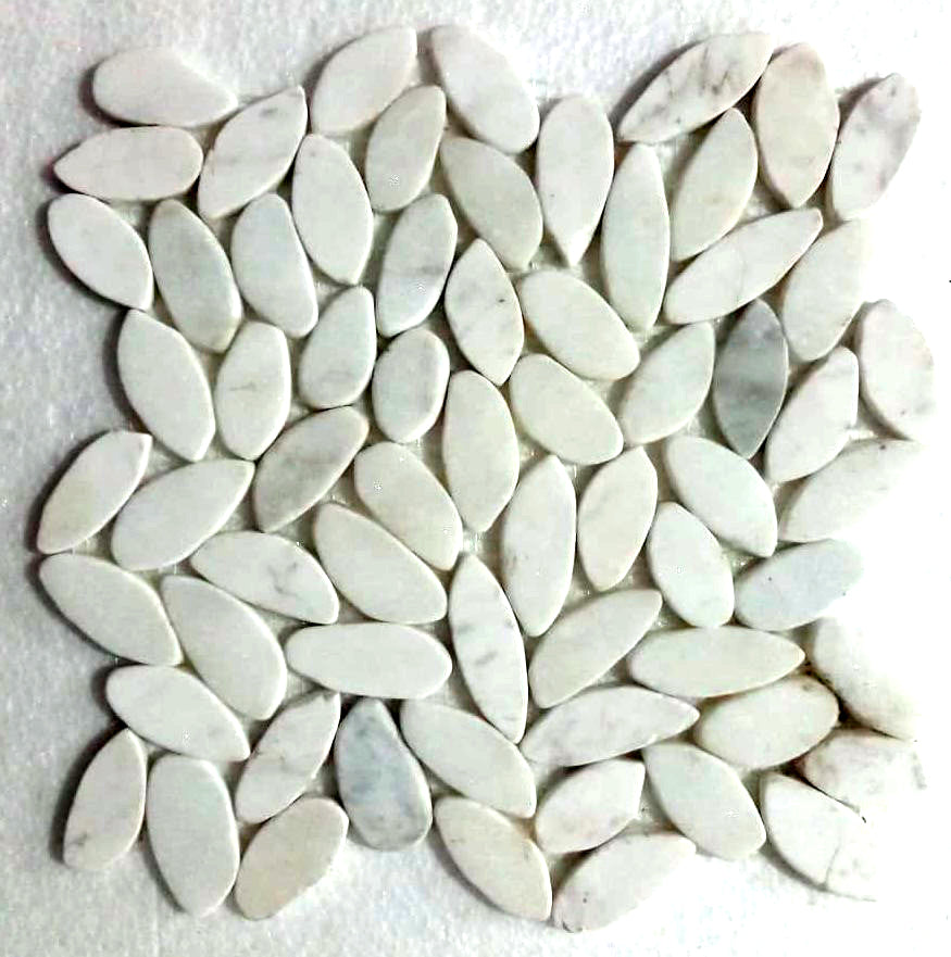 Sliced Super White Oval Ellipse Marble Mosaic Tile