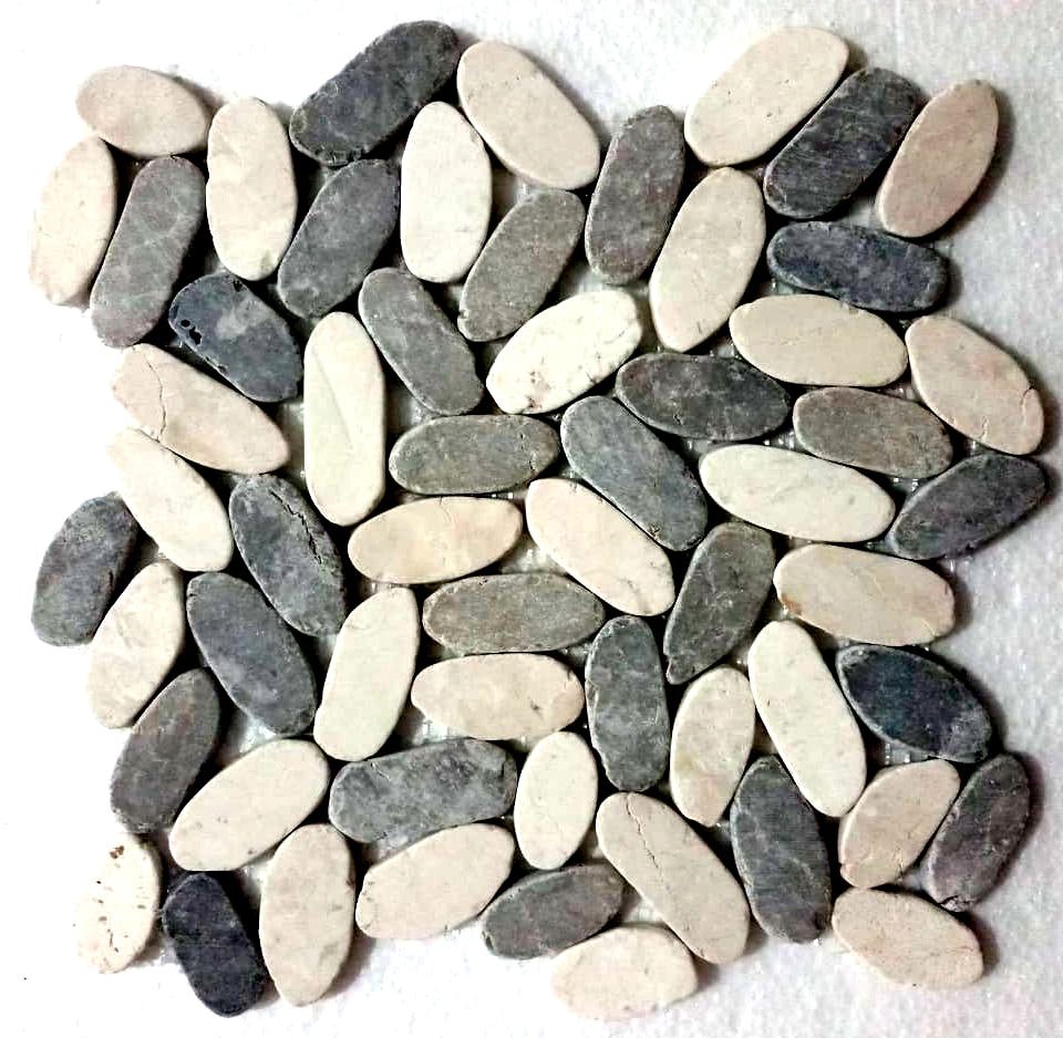 Sliced Stone Grey And White Oval Marble Mosaic Tile