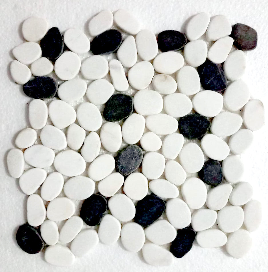 Sliced Mini Oval Super White And Grey Marble Mosaic Tile