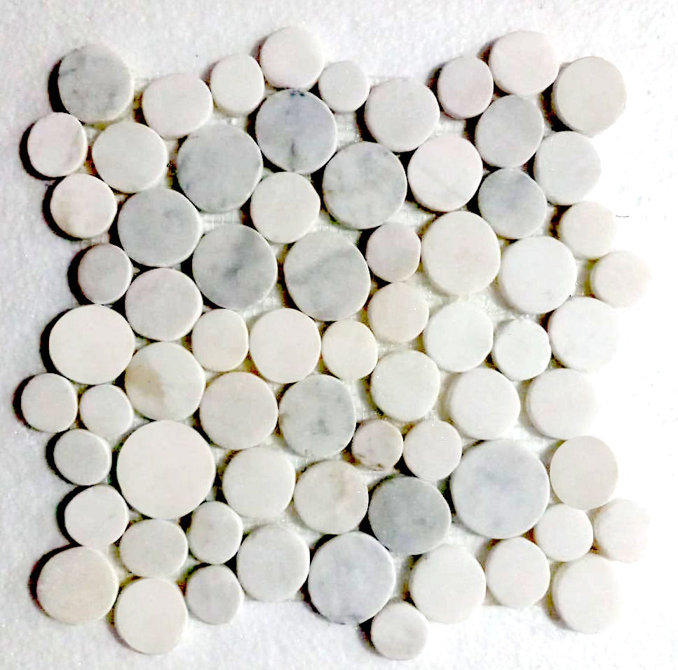 Super White Moon Stone Penny Round Mosaic Tile
