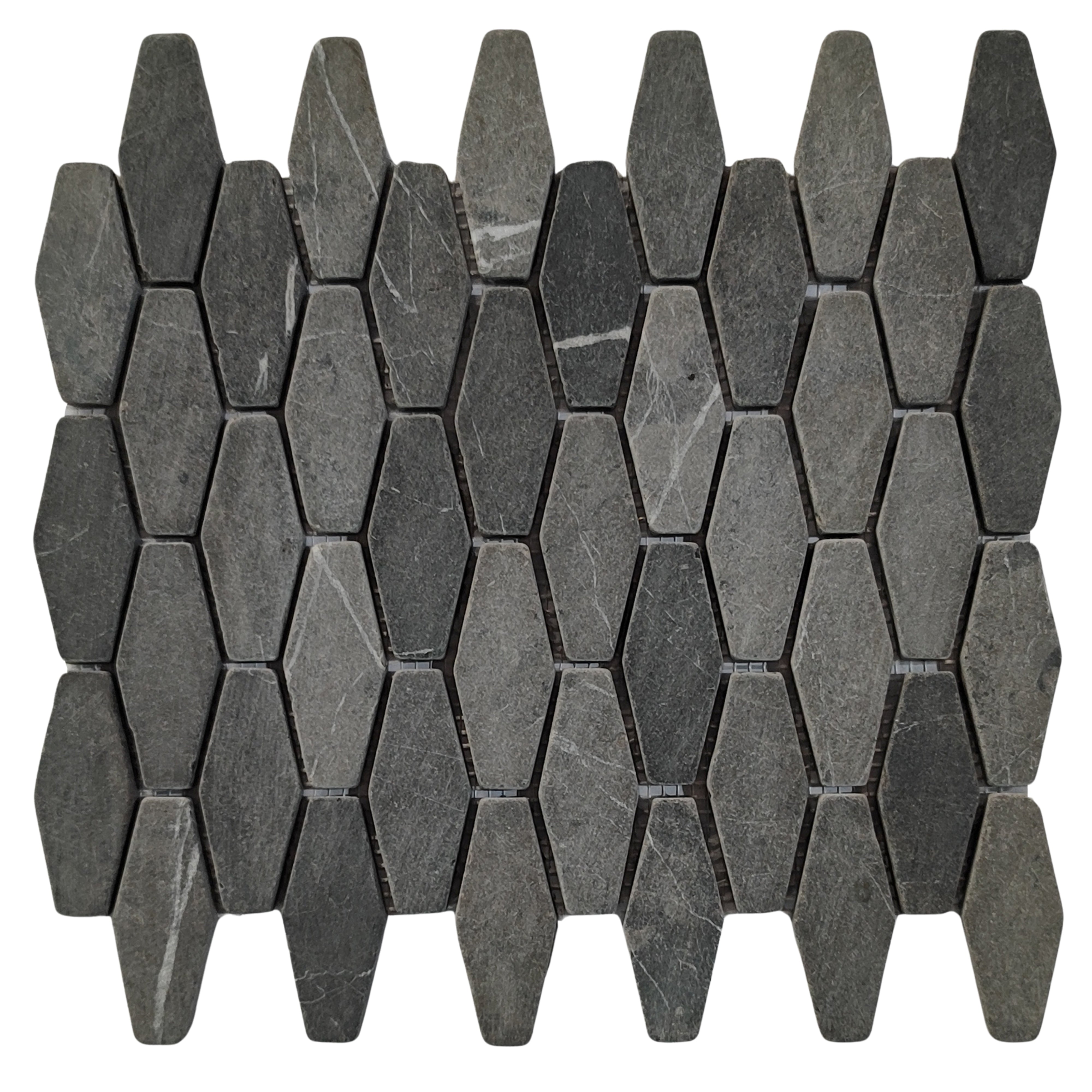 Dark Grey Small Elongated Hexagon Marble Mosaic Tile