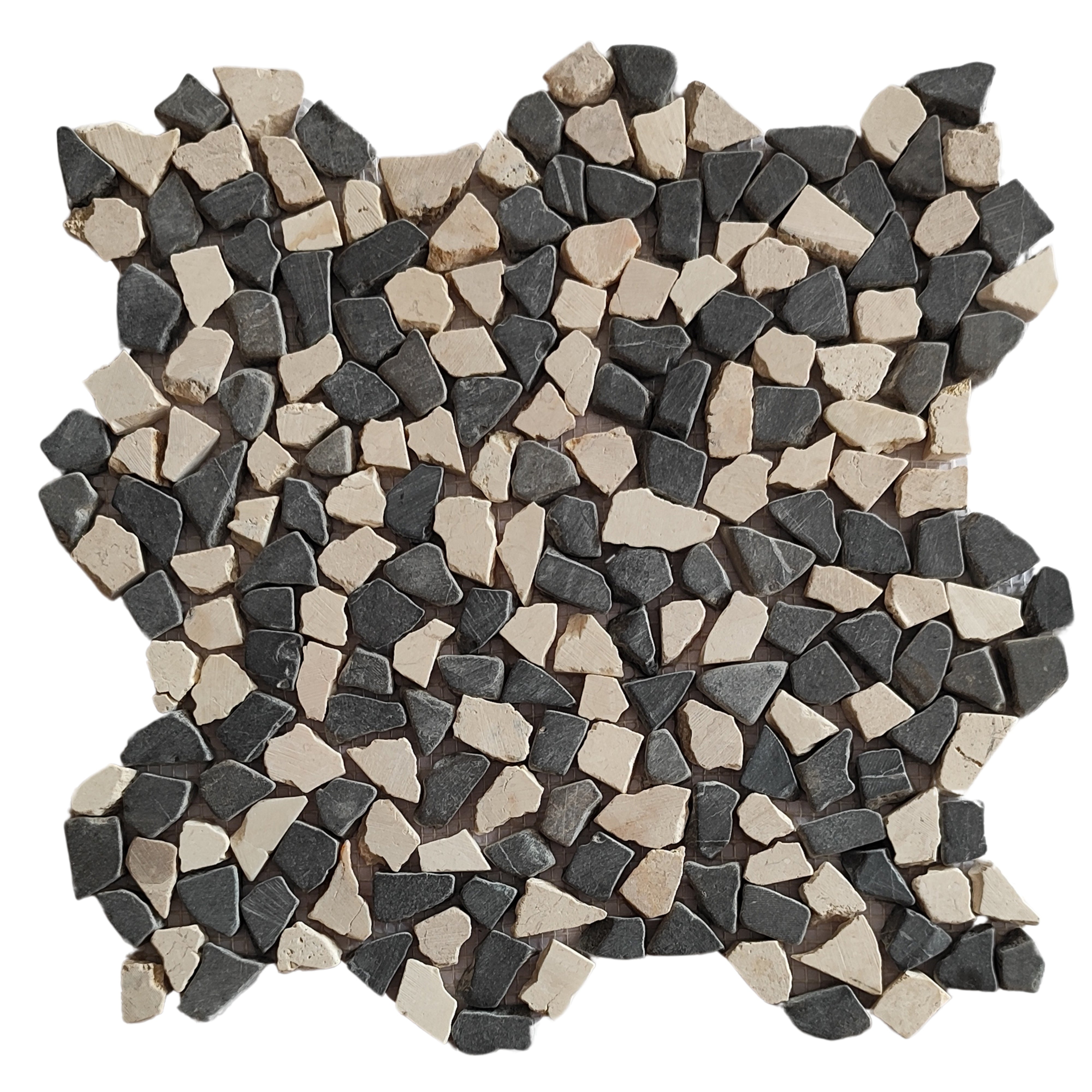 Mix White and Dark Grey Mini Tumbled Marble Mosaic Tile