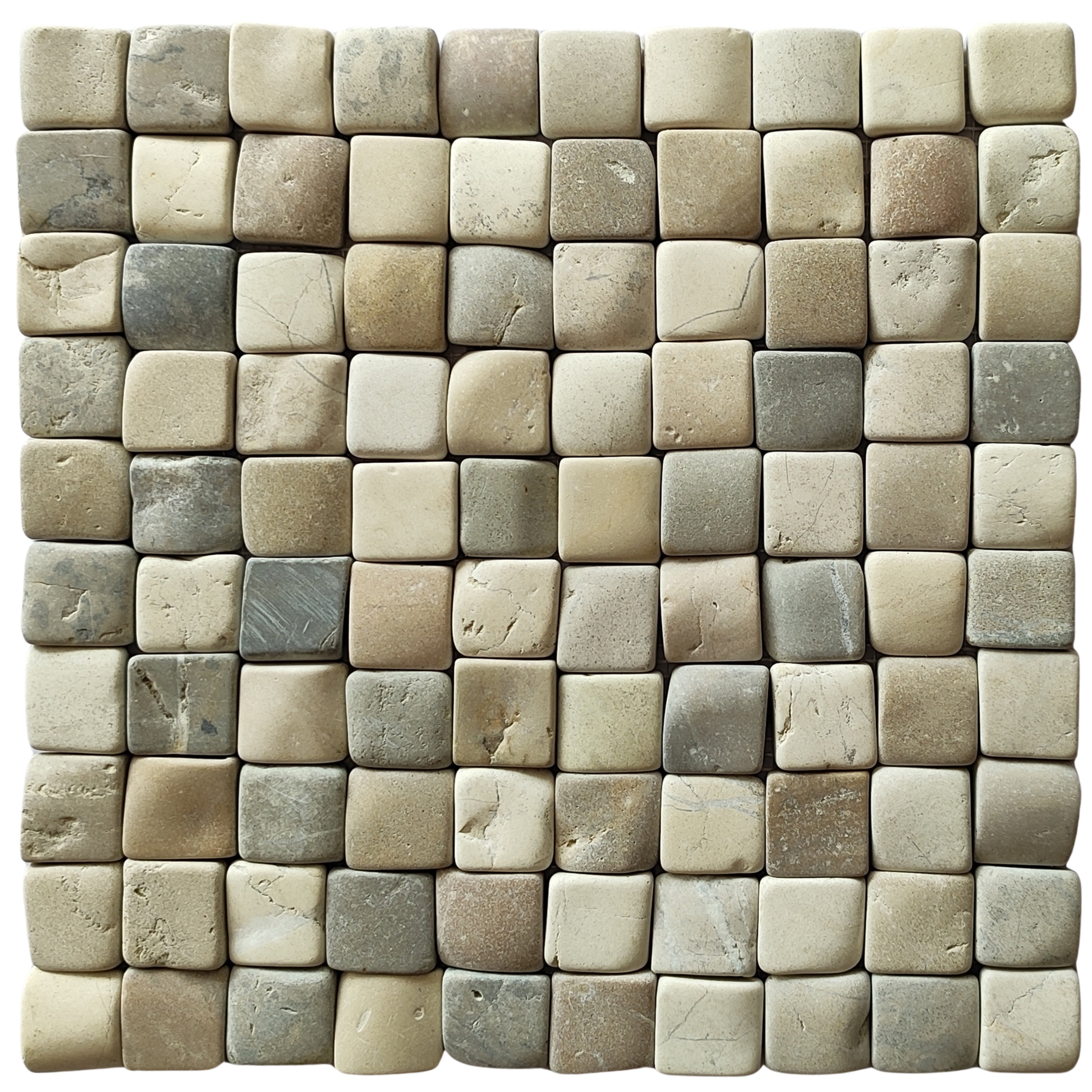 Mix White and Java Tan and Bali Cloud Pebble Square Mosaic Tile 1x1