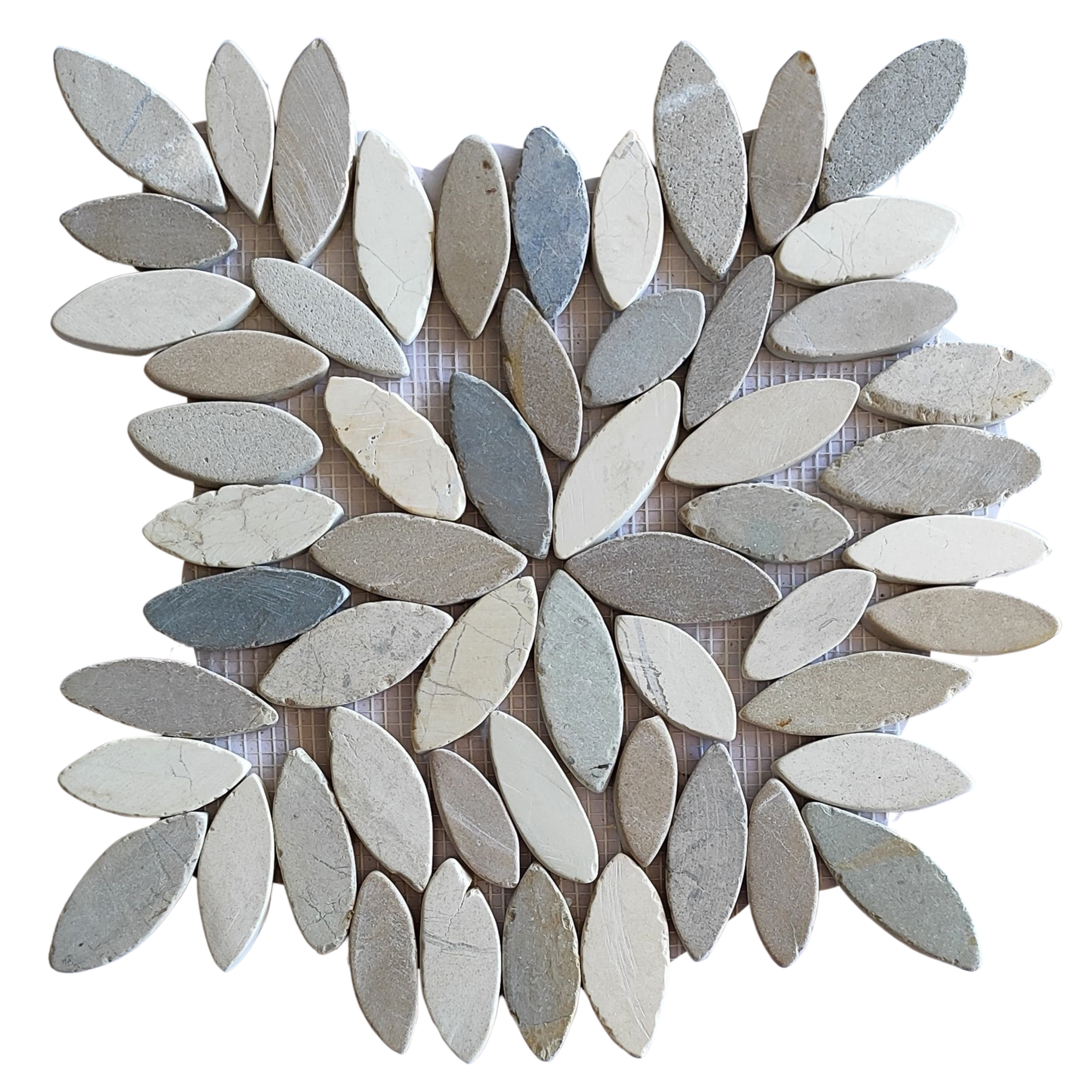 Mix White and Java Tan and Bali Cloud Flower Pebble Stone Mosaic Tiles