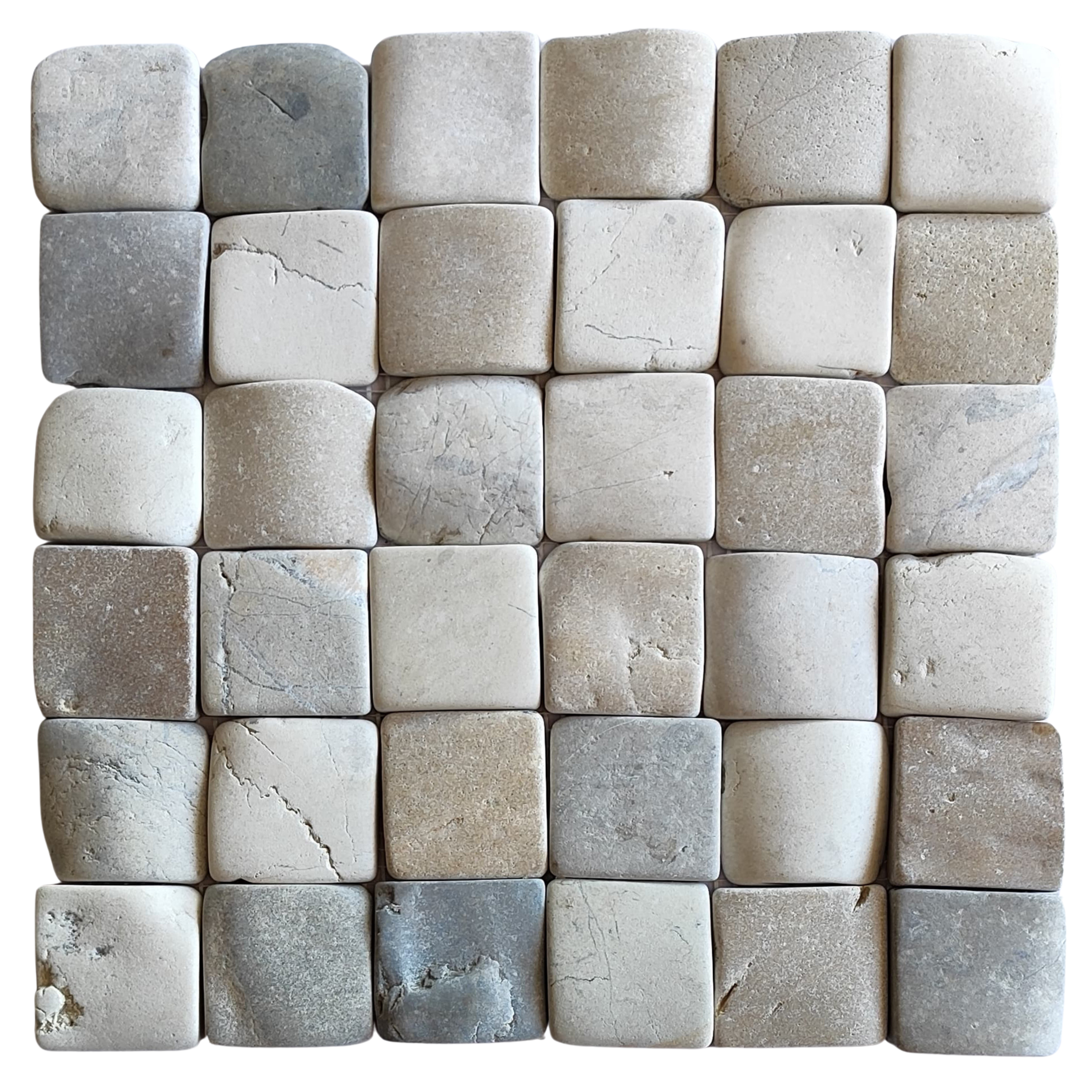 Mix White and Java Tan and Bali Cloud Pebble Square Mosaic Tile 2x2