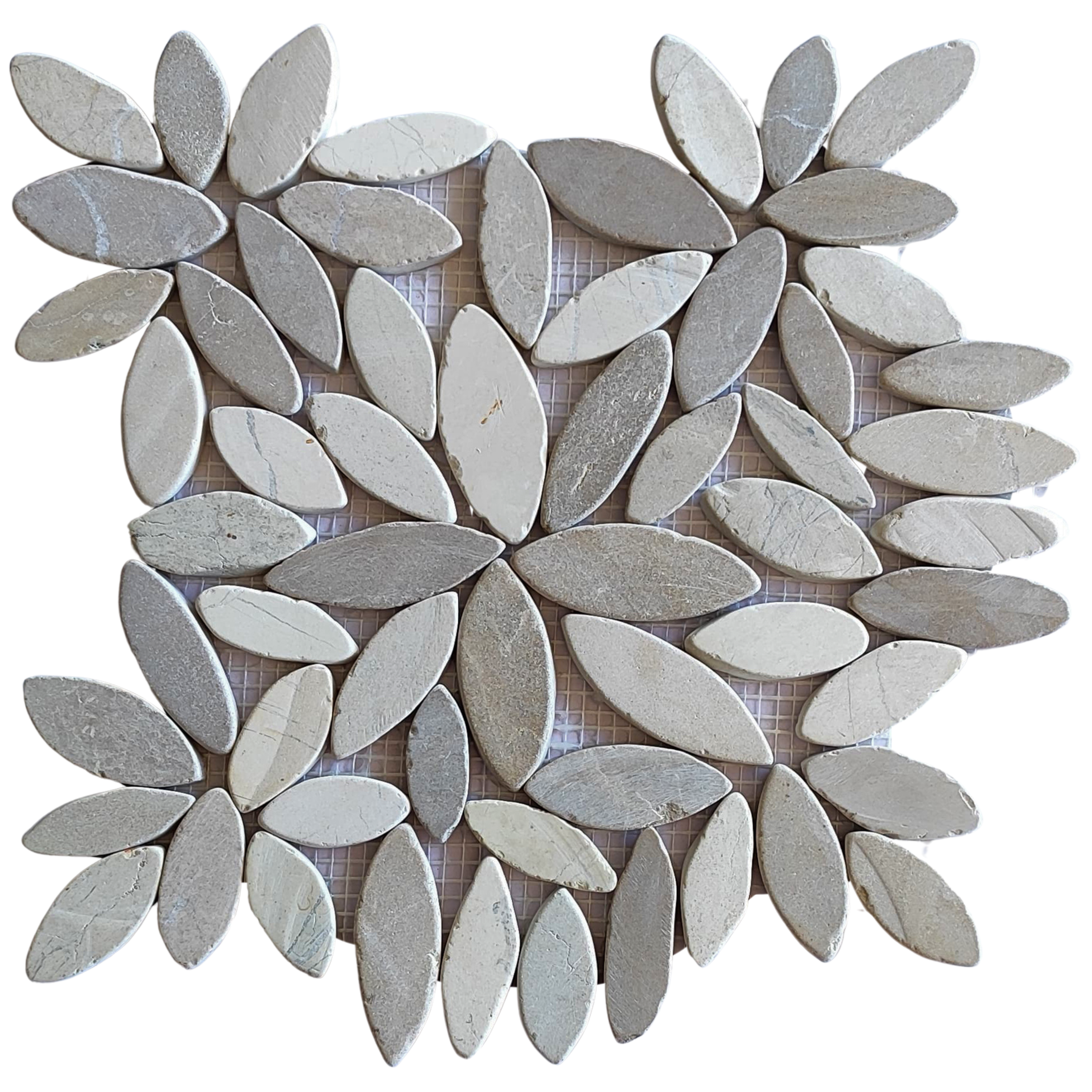 Mix White and Java Tan Flower Pebble Stone Mosaic Tiles