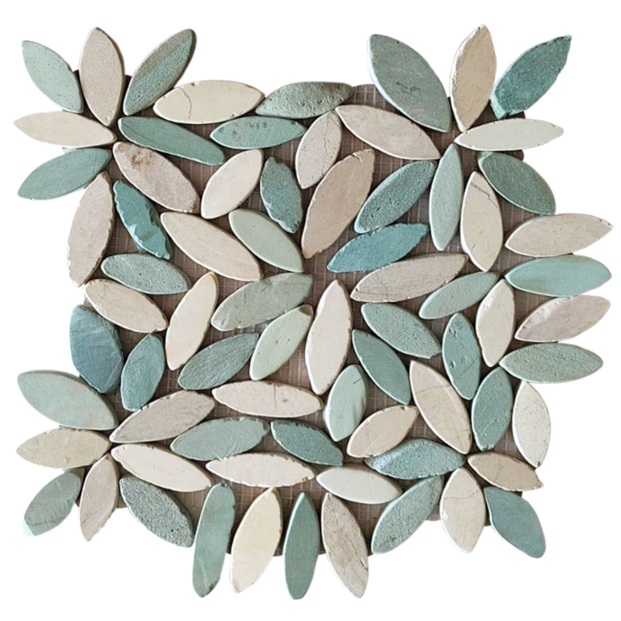 Mix White and Sea Green Flower Pebble Stone Mosaic Tiles