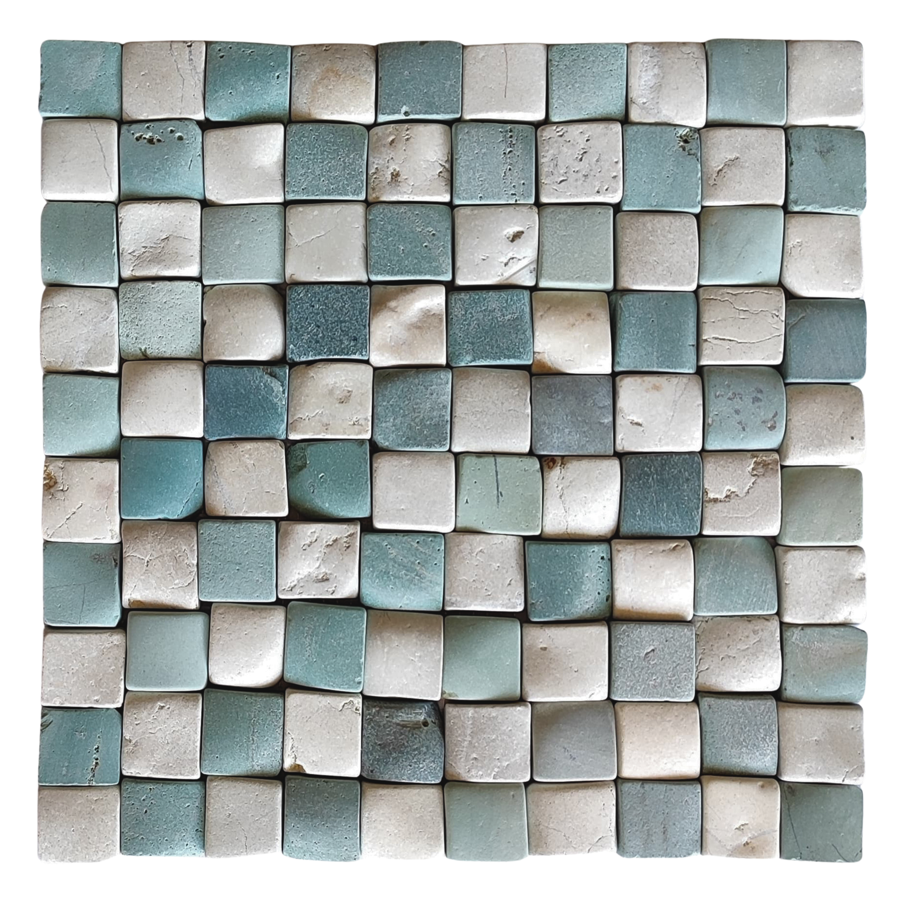 Mix White and Sea Green Pebble Square Mosaic Tile 1x1