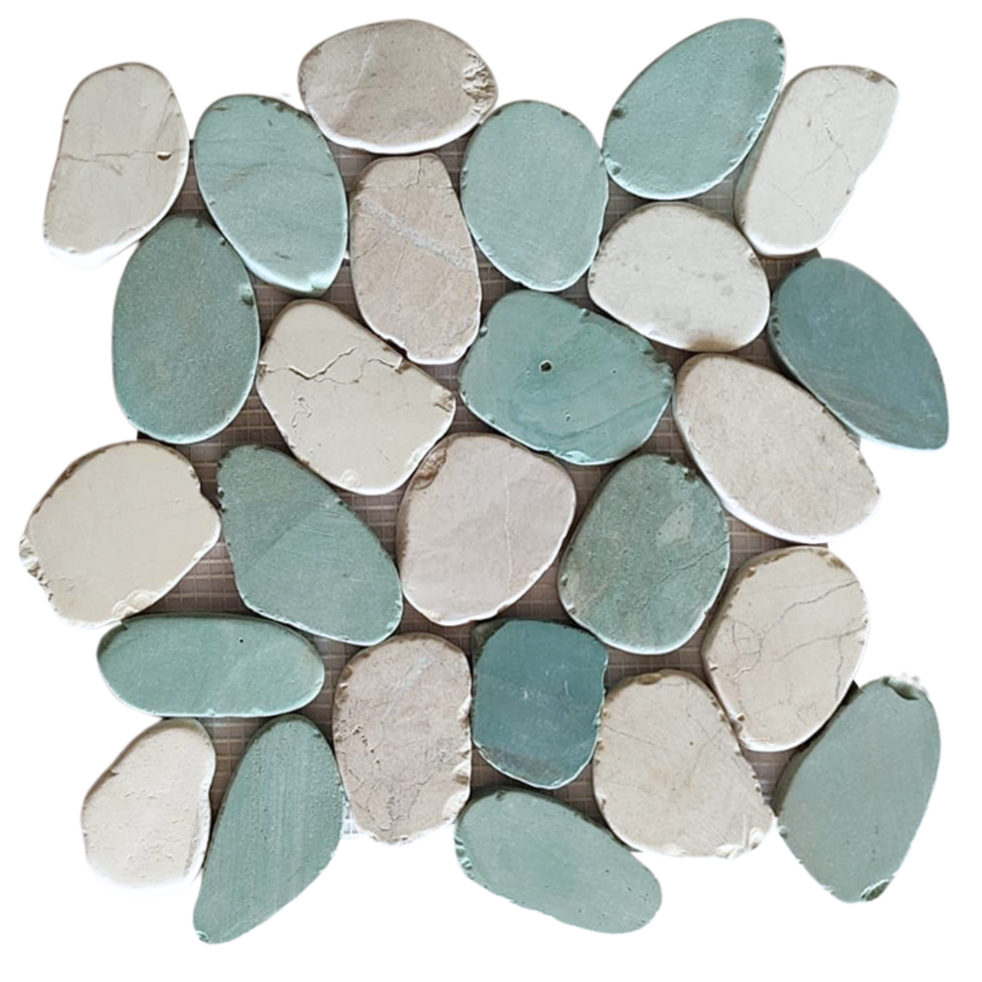 Mix White and Sea Green XL Sliced Pebble Tiles