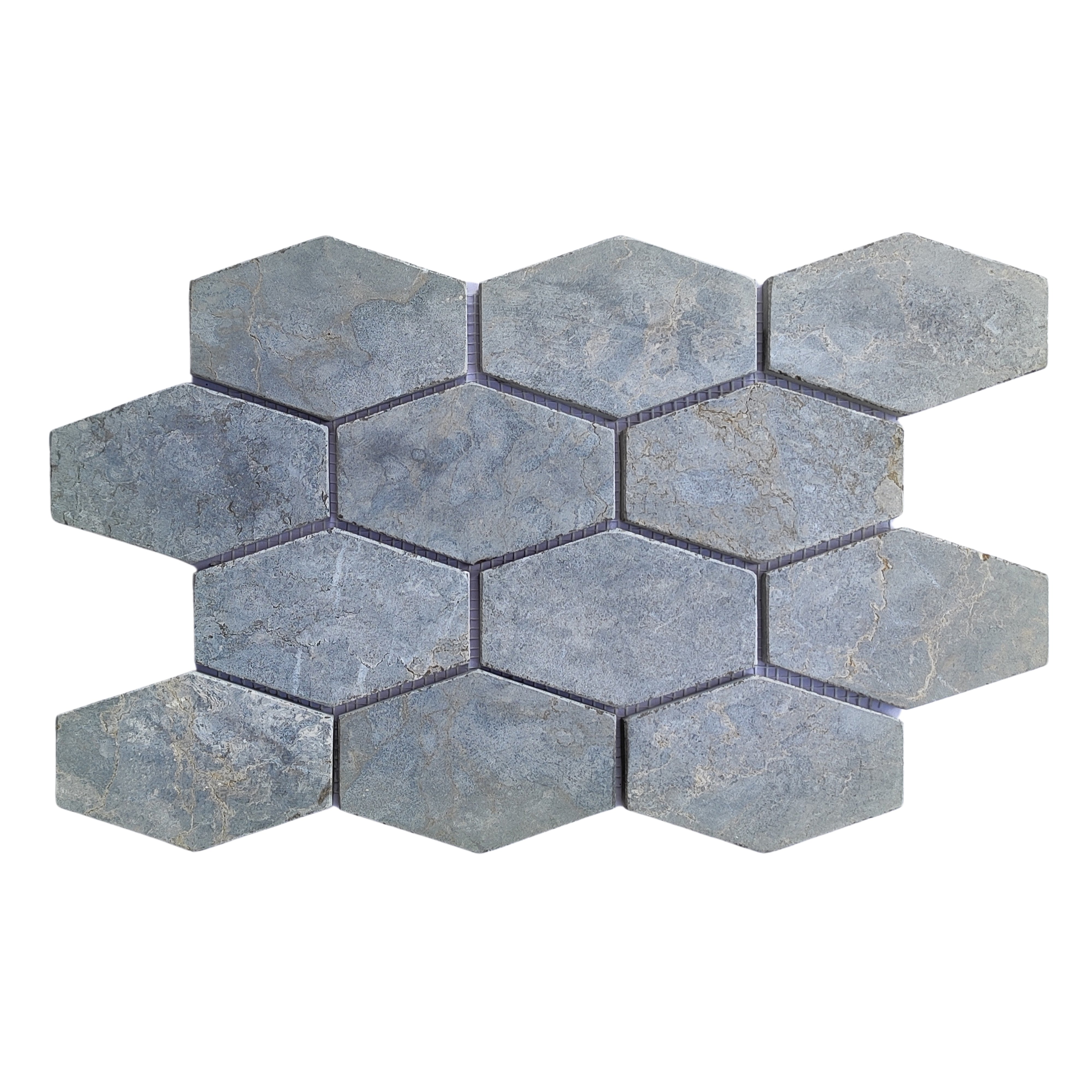 Stone Grey XL Large Elongated Hexagon Marble Mosaic Tile