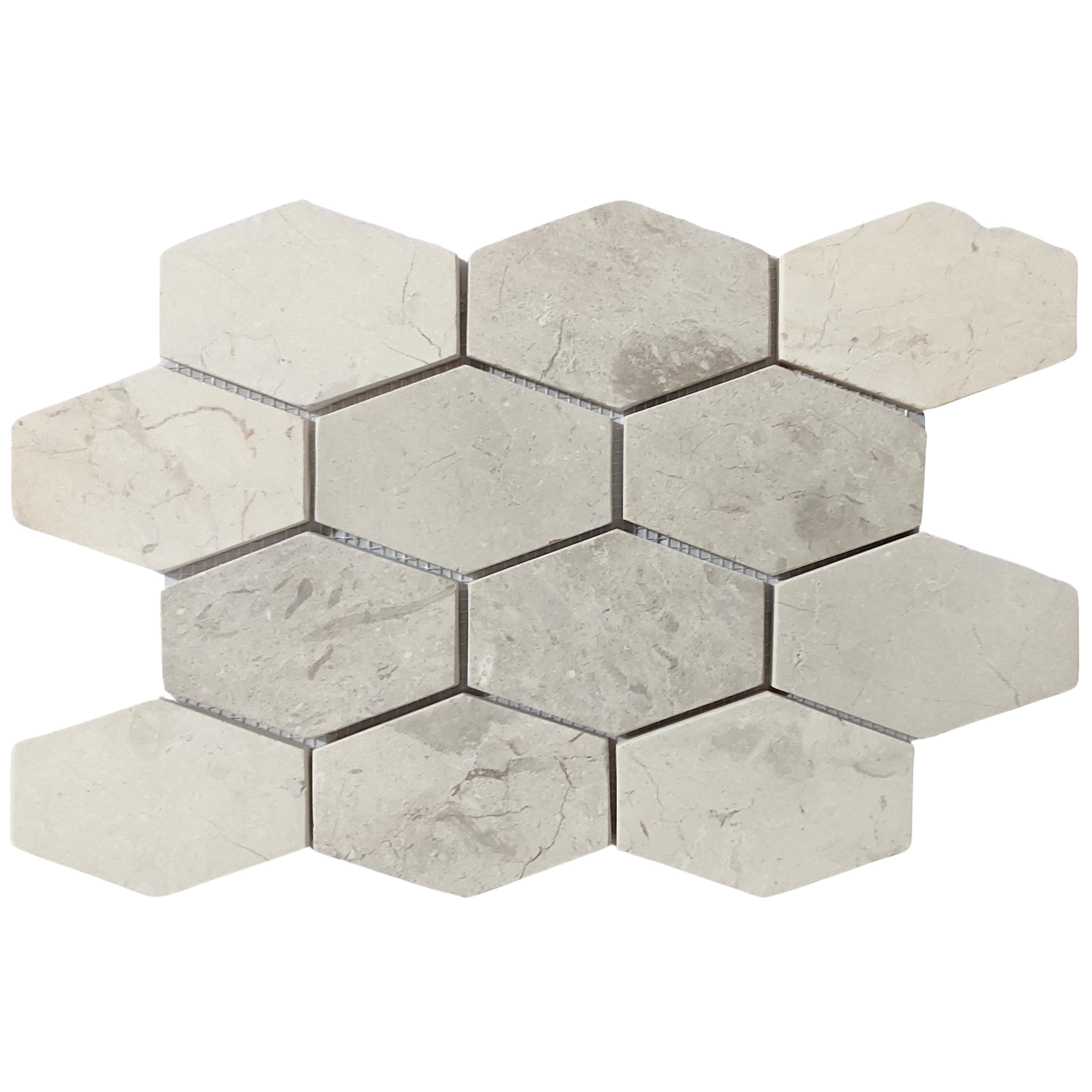 White XL Large Elongated Hexagon Marble Mosaic Tile