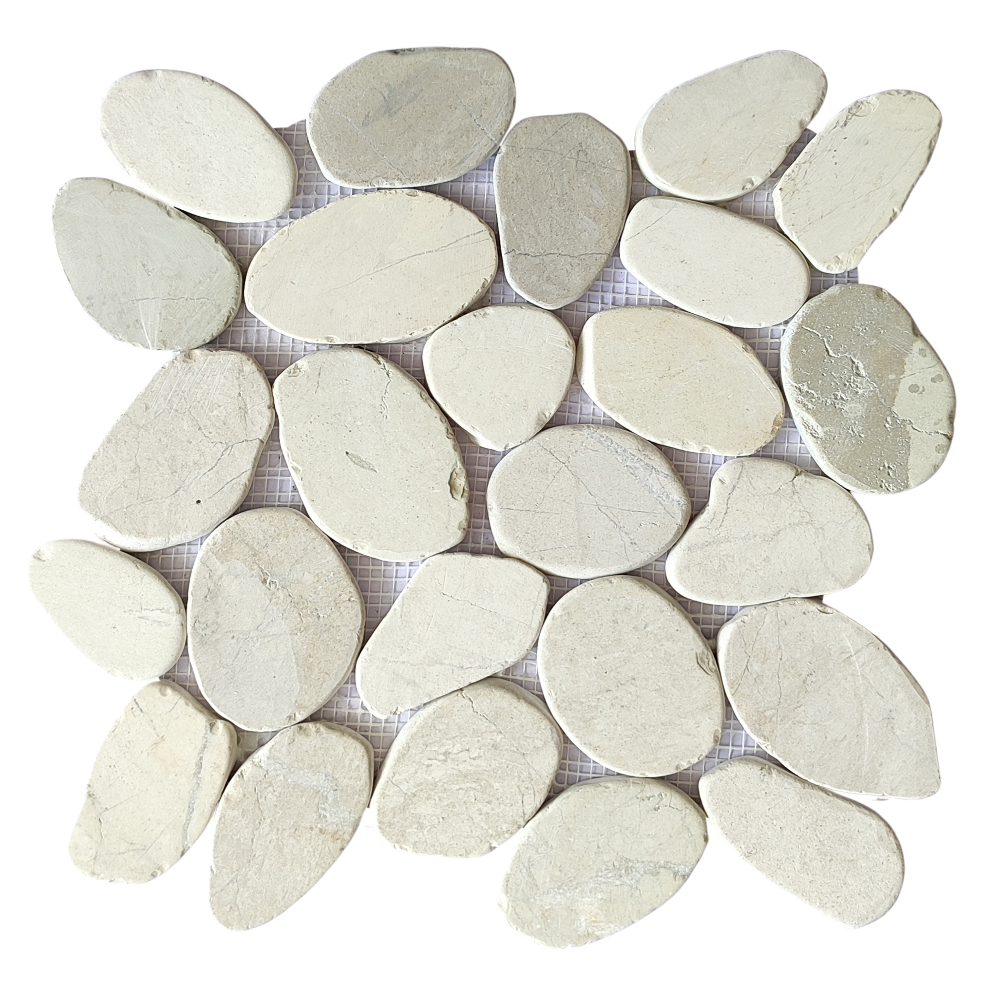 White Pebble XL Jumbo Sliced Pebble Tile - 12" x 12" Sliced Natural Stone for Bathroom Kitchen Backsplash Shower and Flooring