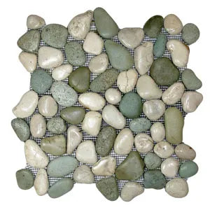 Glazed Sea Green and White Pebble Tile