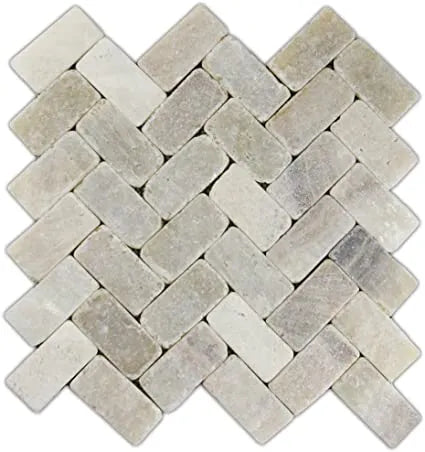 Mixed Quartz Herringbone Stone Mosaic Tile