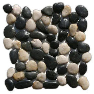 Polished Black and White Pebble Tile – 12" x 12" Natural Stone Mesh-Backed Tiles for Showers Bathrooms Backsplashes Kitchen Décor & Wall Panels