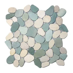 Sliced Sea Green and White Pebble Tile