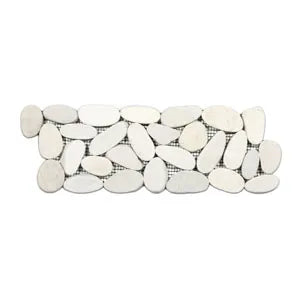 Sliced White Pebble Tile Border - 4" x 12" for Bathroom Kitchen Pool & Outdoor