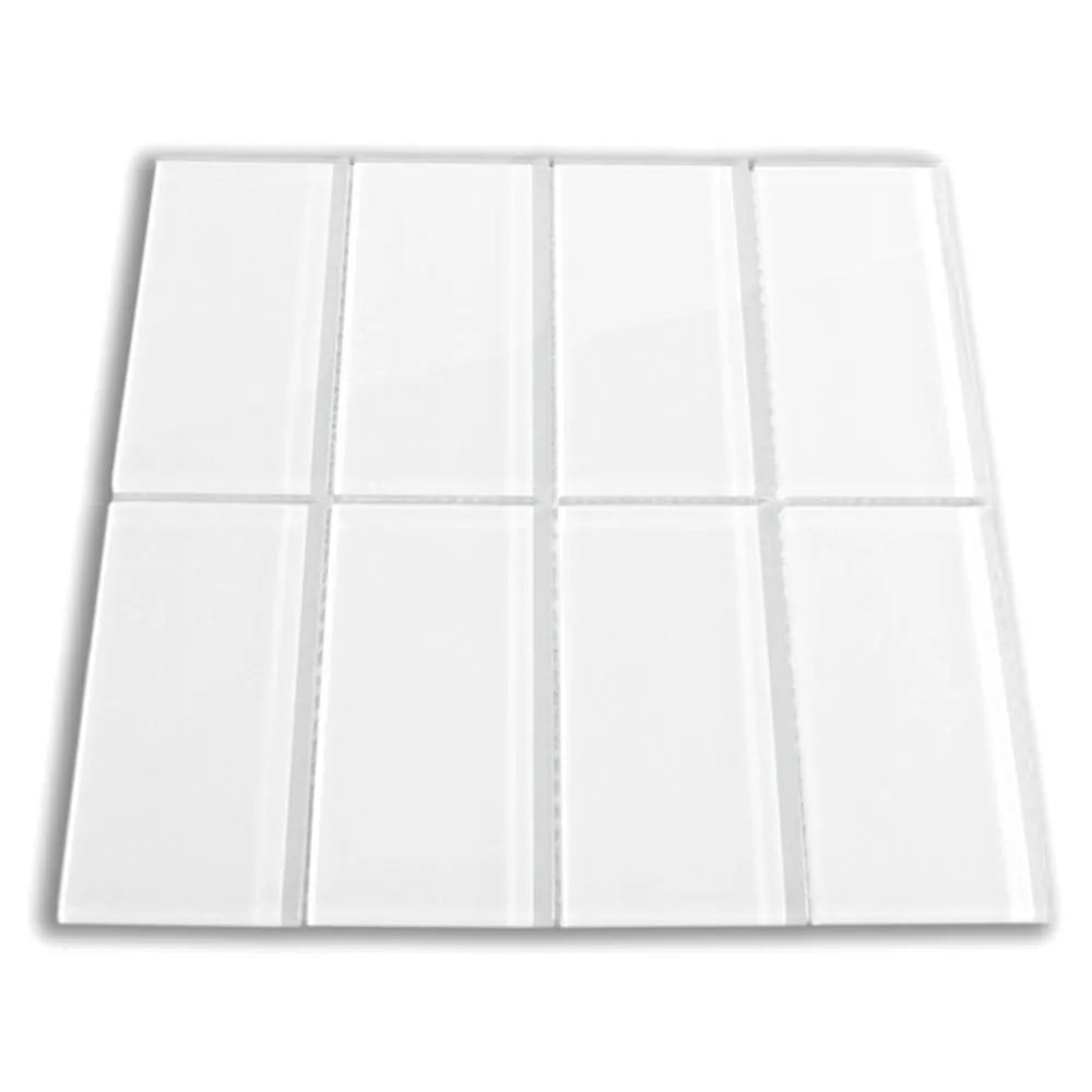 White Glass Subway Tile 3" x 6" Stain-Resistant 8mm Thick Durable Glass for Kitchen Backsplash, Bathroom Walls, Home Decor & More