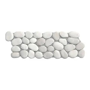 White Pebble Tile Border - 4" x 12" Unpolished Natural River Stone for Bathroom Kitchen Pool & Outdoor