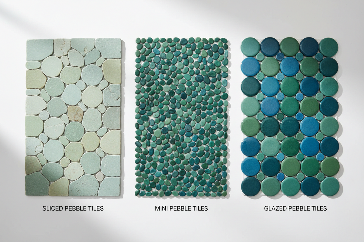 Sea Green Pebble Tile Guide: Sliced vs Mini vs Glazed