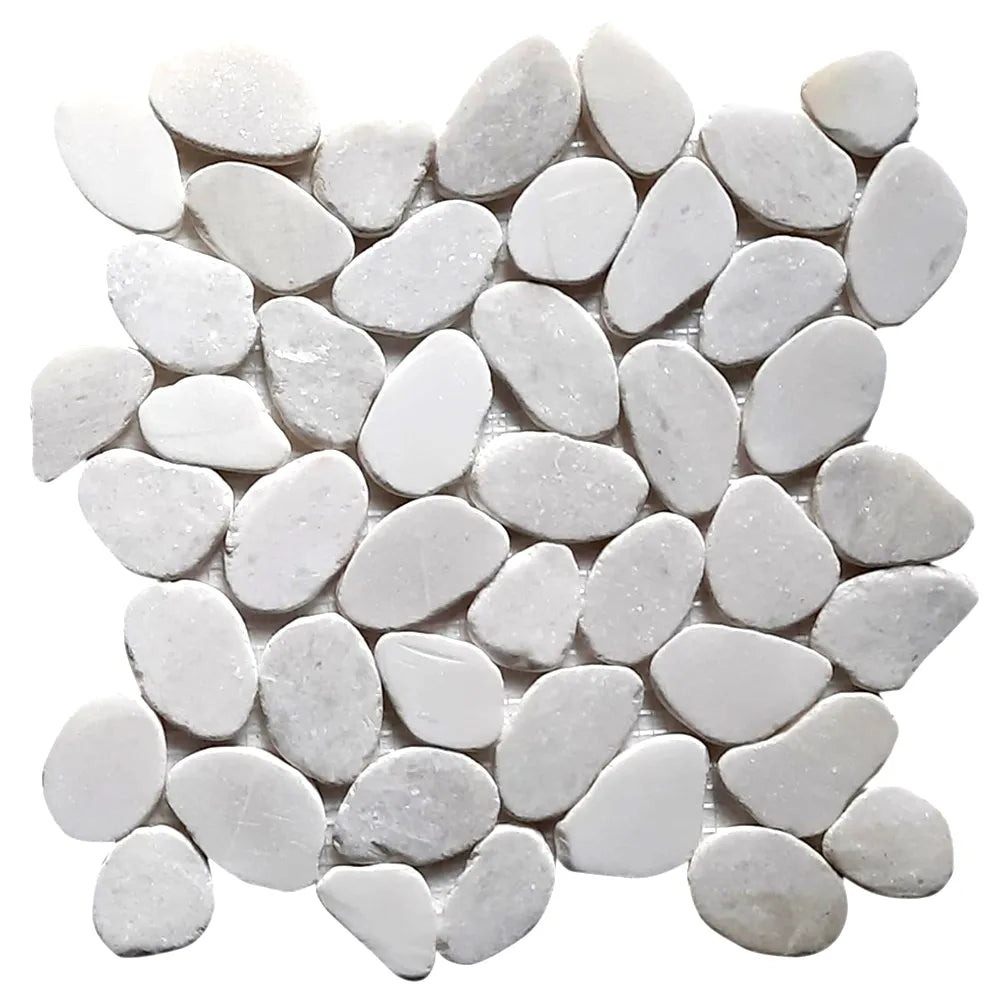 Chic Milky White Round Pebble Tiles for Timeless Elegance by Tile Hub