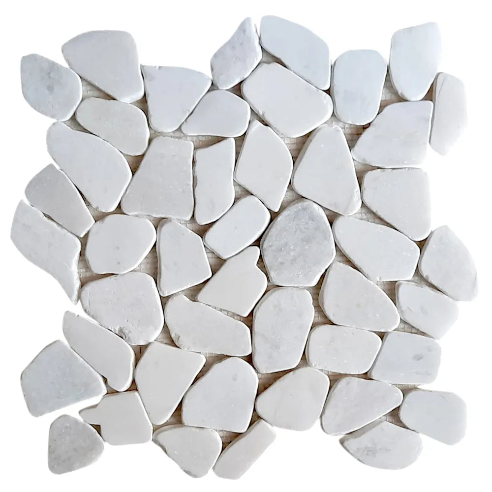 Transform Your Space with Exquisite Milky White Pebble Stone Mosaic Tiles!