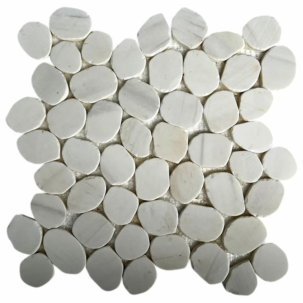 Elegant Bianco Dolomite Round Pebble Tiles for Timeless Sophistication