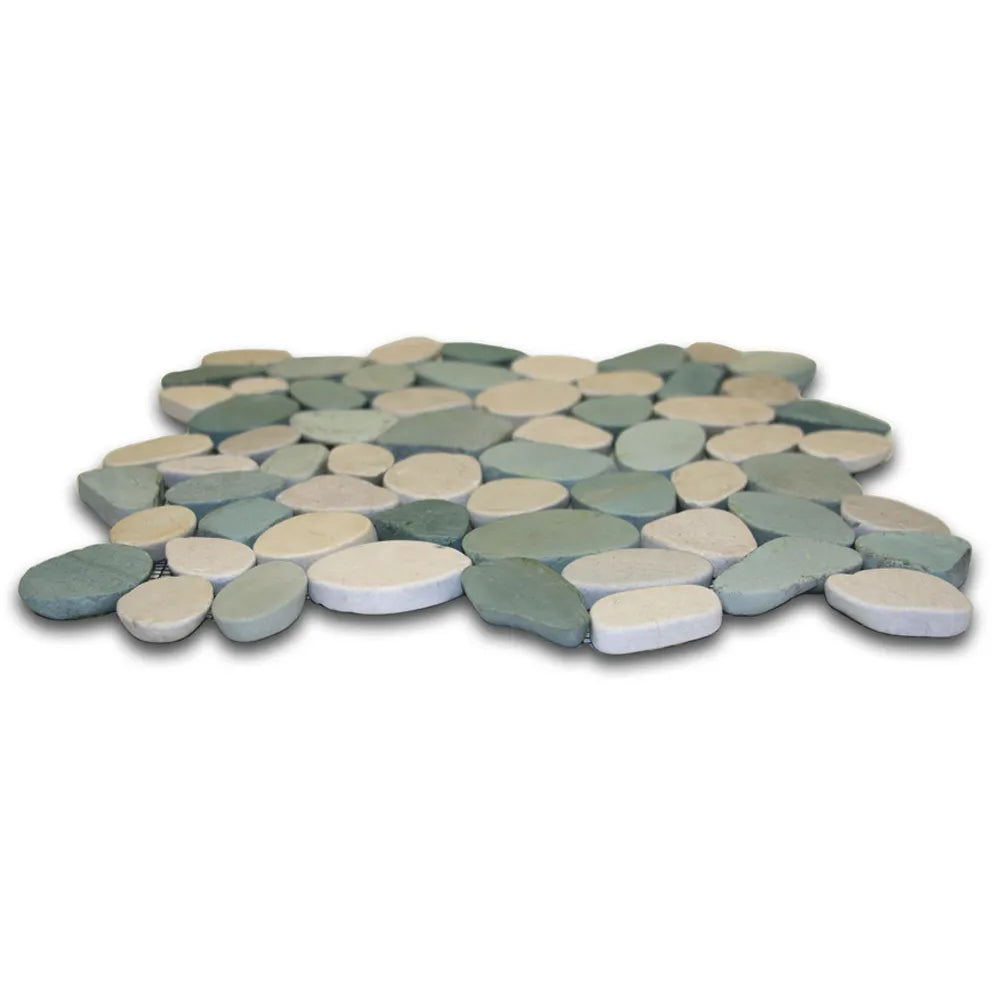 Ocean-Inspired Sliced Sea Green and White Pebble Tiles by Tile Hub