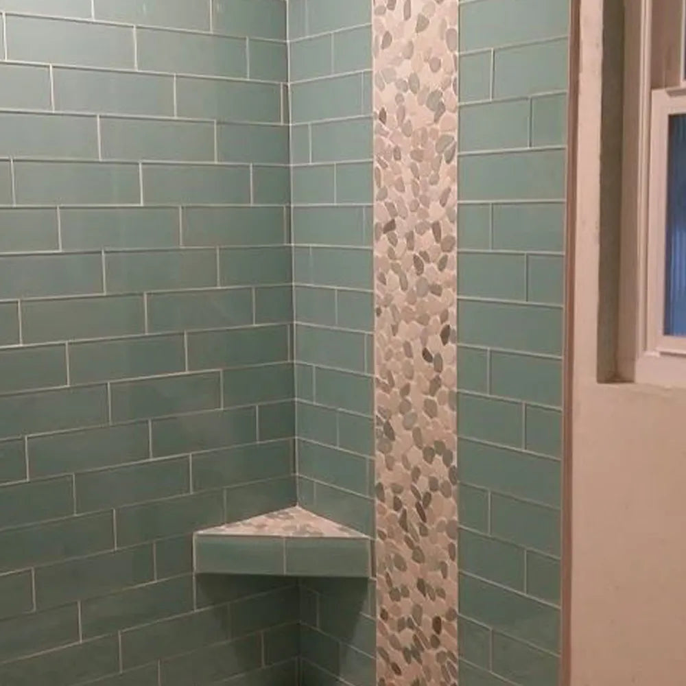 Ocean-Inspired Sliced Sea Green and White Pebble Tiles by Tile Hub