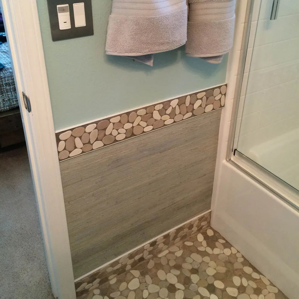 Elegant Java Tan & White Pebble Tile Border for Timeless Appeal