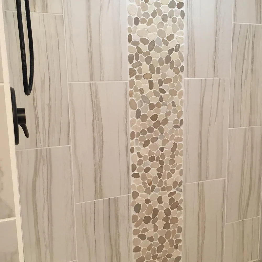 Elegant Java Tan & White Pebble Tile Border for Timeless Appeal