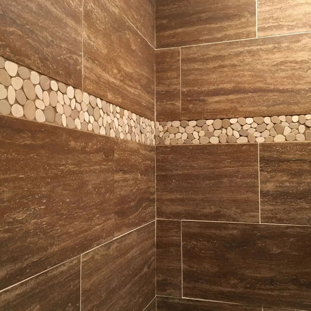 Elegant Java Tan & White Pebble Tile Border for Timeless Appeal