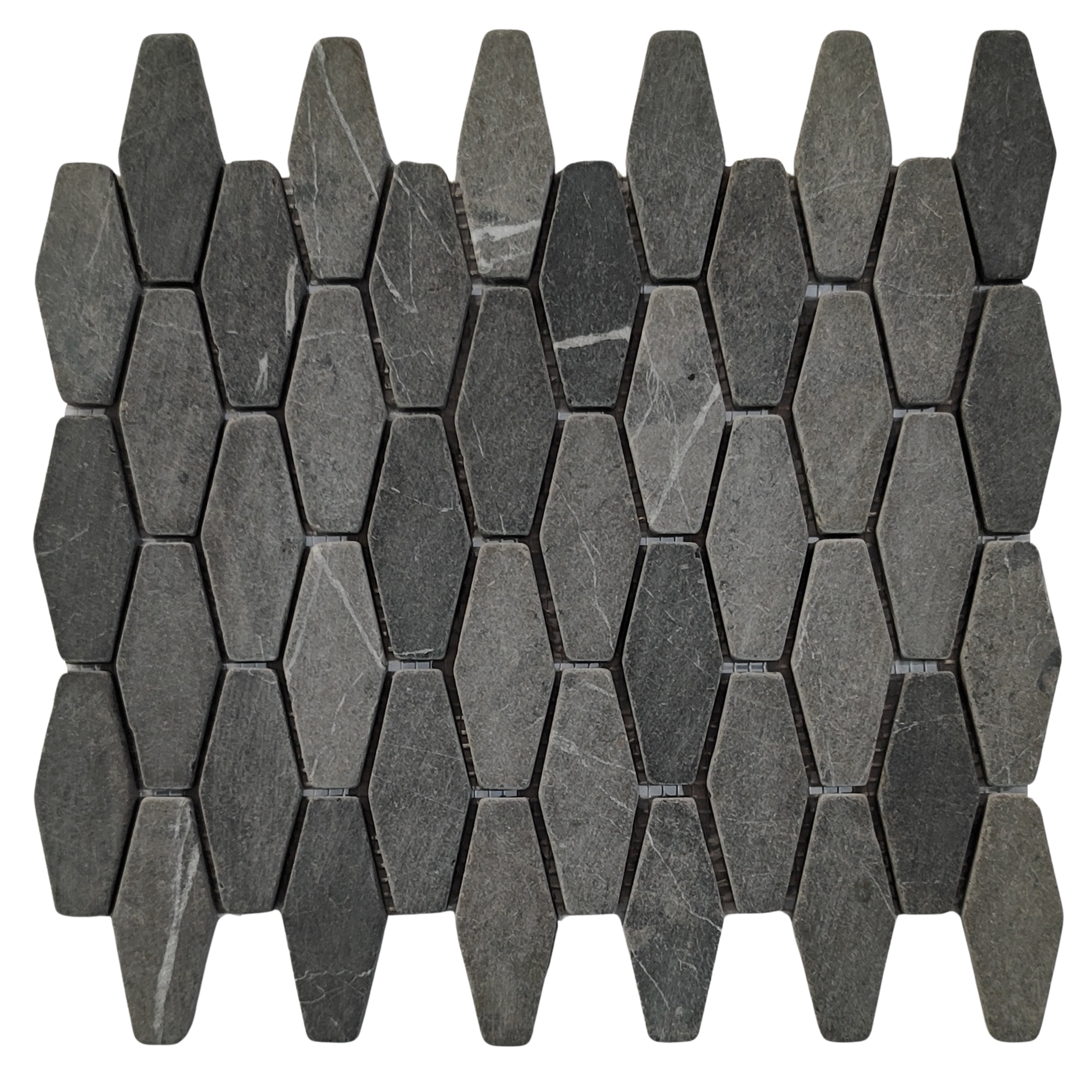 Sleek Dark Grey Elongated Hexagon Marble Mosaic Tiles by Tile Hub