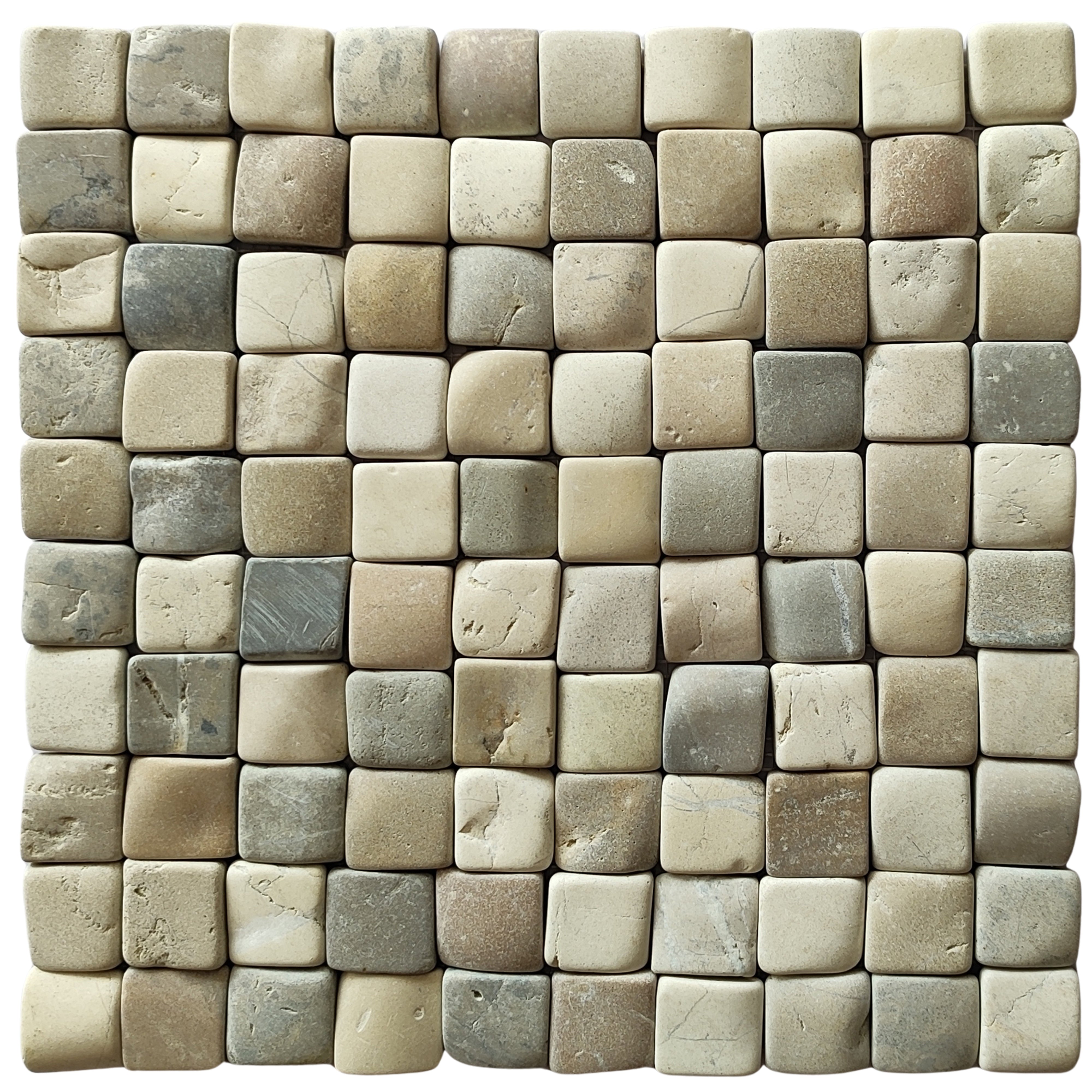 Elegant Harmony: White, Java Tan & Bali Cloud Pebble Mosaic Tiles 1x1