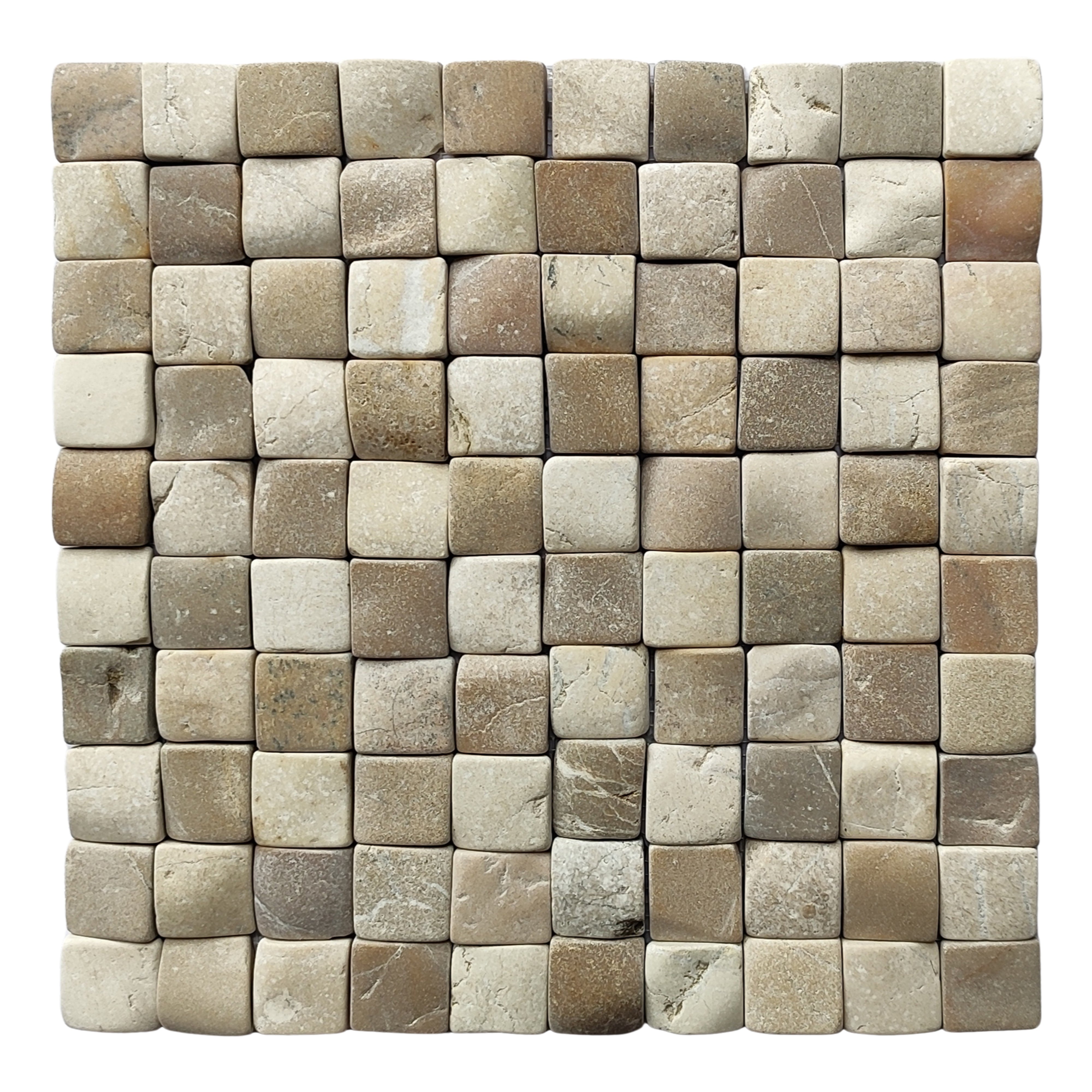 Mix White and Java Tan Pebble Square Mosaic Tile 1x1