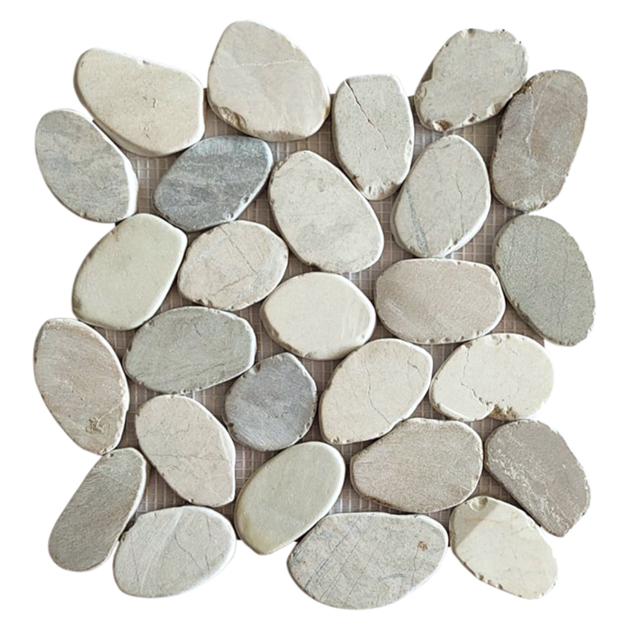 Exquisite XL Sliced Pebble Tiles in Mix White, Java Tan & Bali Cloud for Elegant Spaces