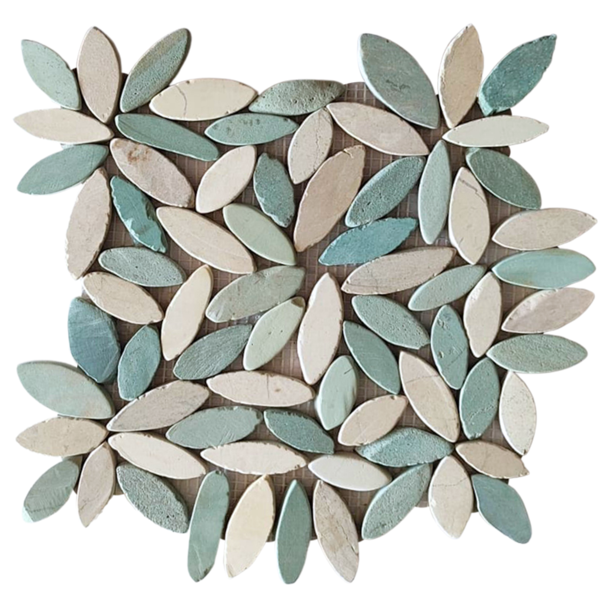 Serene Sea Green & White Floral Pebble Mosaic Tiles by Tile Hub