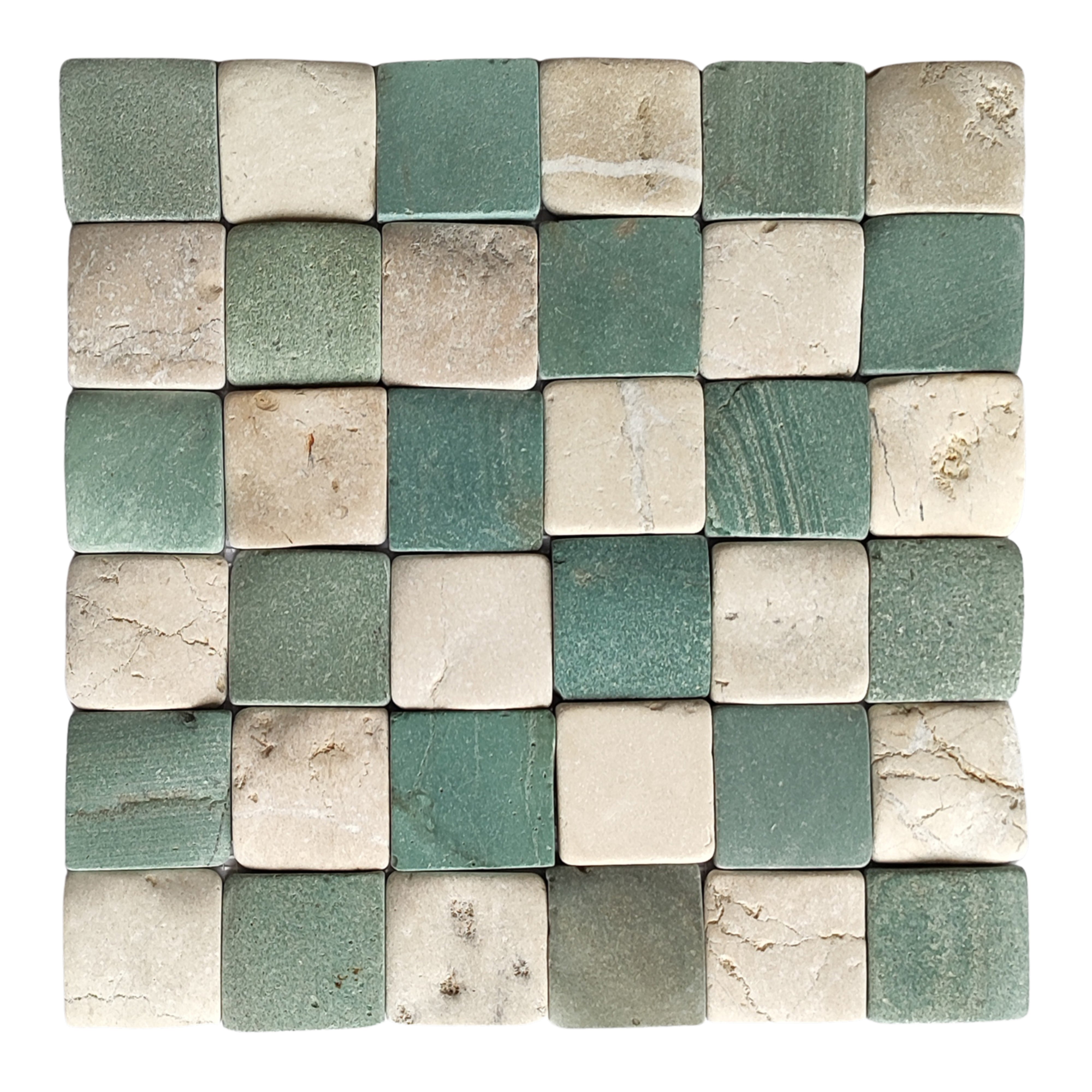 Chic Coastal Harmony: White and Sea Green Pebble Mosaic Tiles 2x2 by Tile Hub