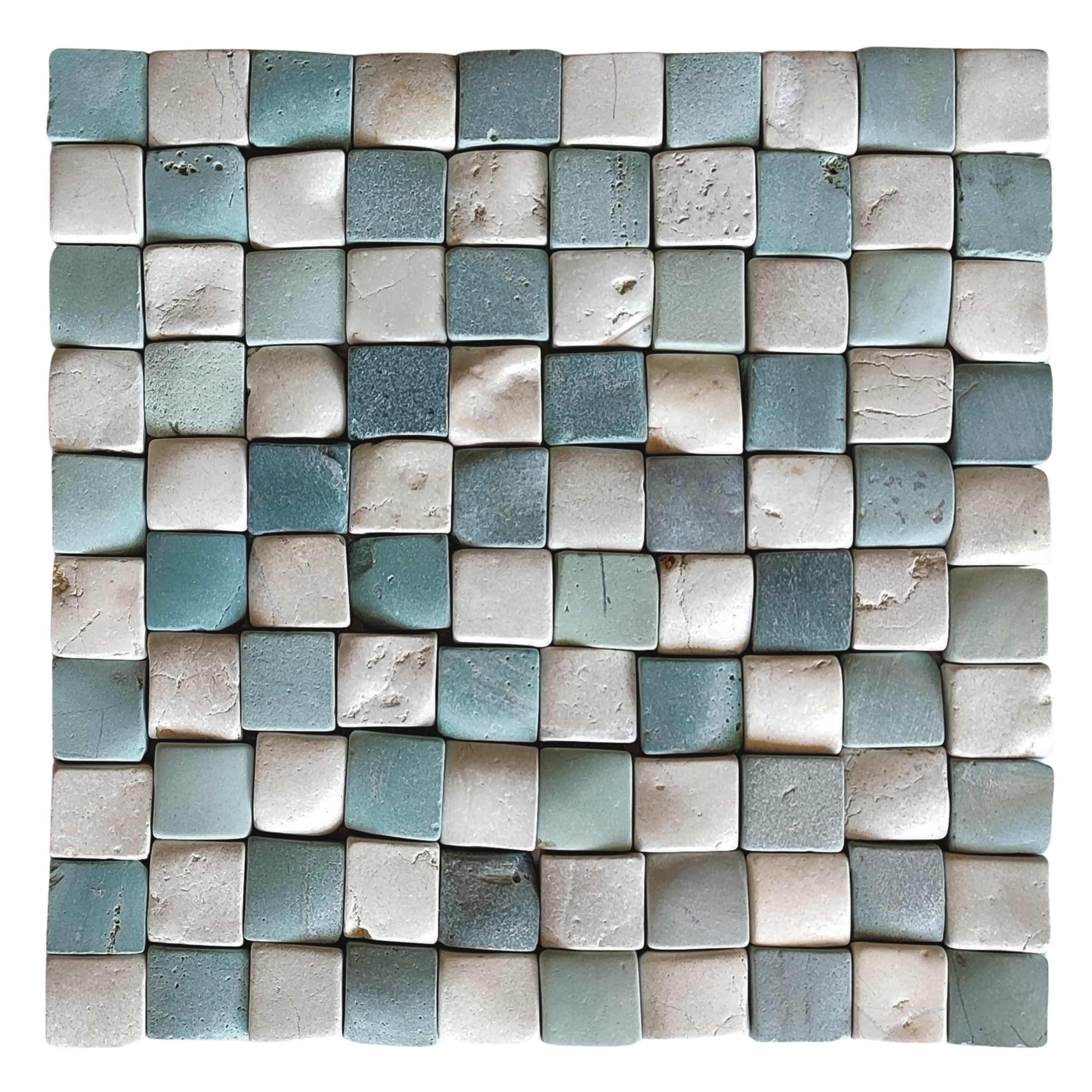 Elegant Sea Green & White Pebble Mosaic Tiles 1x1 by Tile Hub