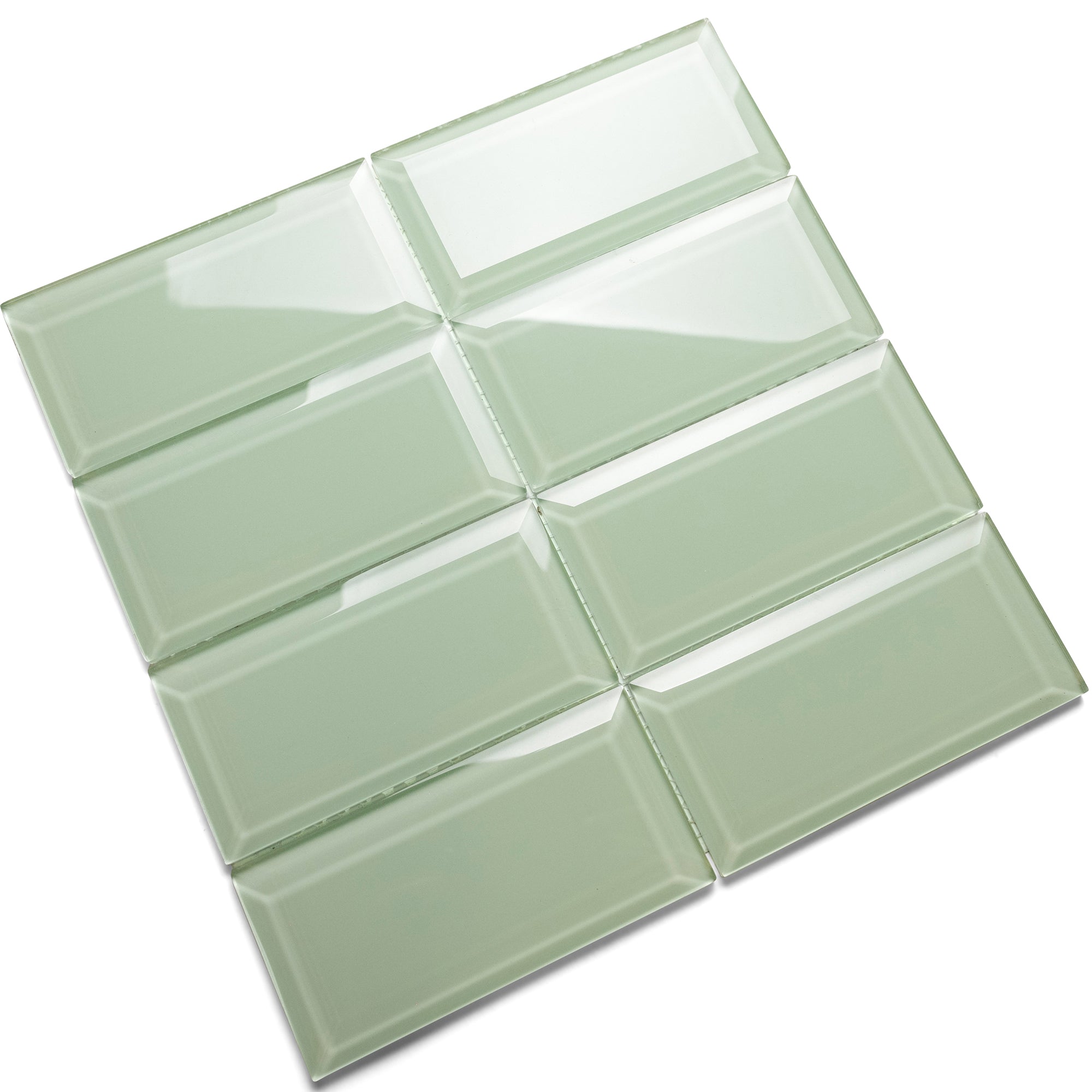 Sophisticated Beveled Surf Glass Subway Tiles by Tile Hub