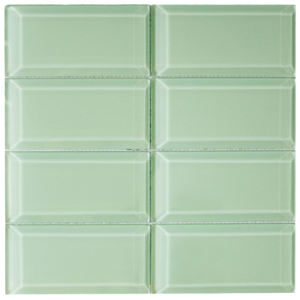 Sophisticated Beveled Surf Glass Subway Tiles by Tile Hub