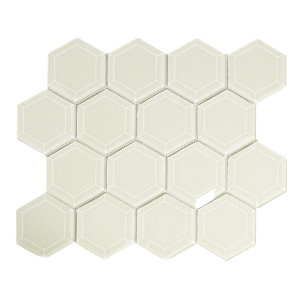 Chic Cream Hexagon Beveled Glass Tiles for Modern Interiors by Tile Hub