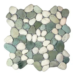 Tranquil Sea Green & White Natural Pebble Tiles for Elegant Spaces